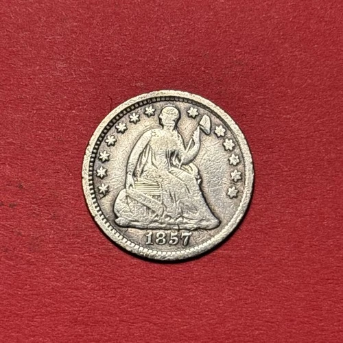 (1) Beautiful Antique 1857-P Seated Liberty Half Dime F-FINE NICE DETAIL