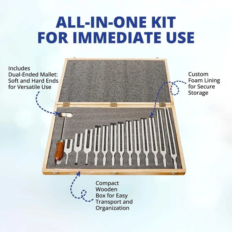 Garfo de ajuste United Scientific conjunto de 13 com martelo de duas extremidades – 13 alumínio... - Imagem 4 de 4