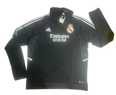 Adidas REAL MADRID Pro Warm Training Top Mens Soccer BLACK, SIZE SMALL OR XLARGE
