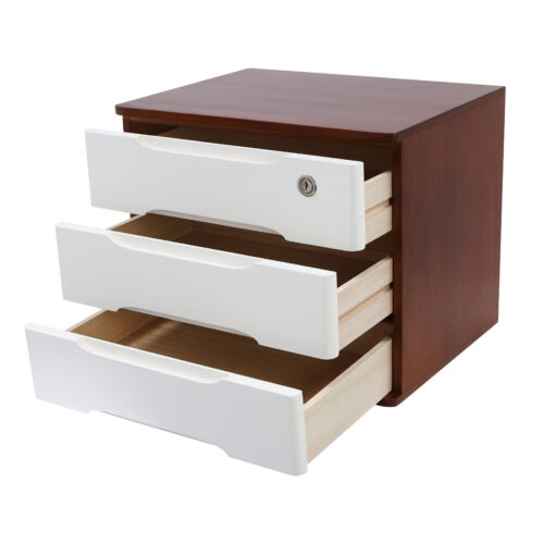 Wooden Desktop Storage Box Drawer Office Home Table Display Organizer with Lock - Picture 5 of 21
