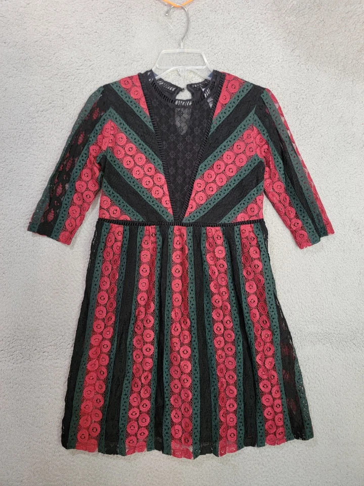 XHILARATION Mystic Rojo Negro Encaje Superpuesto Mini Vestido Talla XS Foto 4 de 4