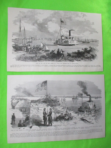 2 1884 Civil War Prints - City of New Berne, North Carolina - GREAT GIFT FRAMMED