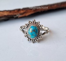 Blue Copper Turquoise 925 Sterling Silver Handmade Gift Her Jewelry Ring PG1279