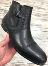 WYNDHAM Men's Chelsea Calfskin Ankle Boots Zip Black EU 45 Flat Rubber Sole