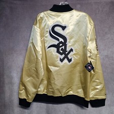 NWT Mitchell Ness Chicago White Sox Big Logo Gold Satin Lightweight Jacket $150
