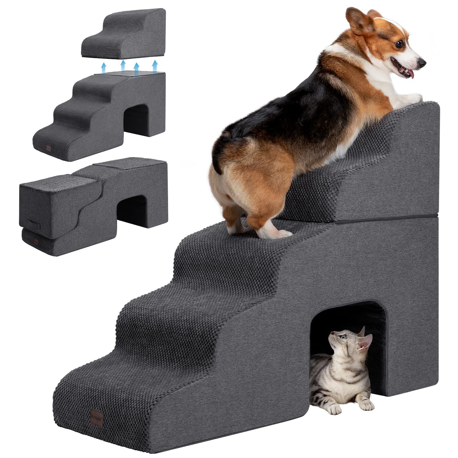 Foldable 5-Step Dog Stairs for High Beds Non-Slip Indoor Pet Steps