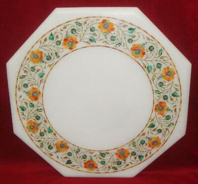 18'' white Marble table top coffee Malachite Mosaic flower Inlay home decor e2