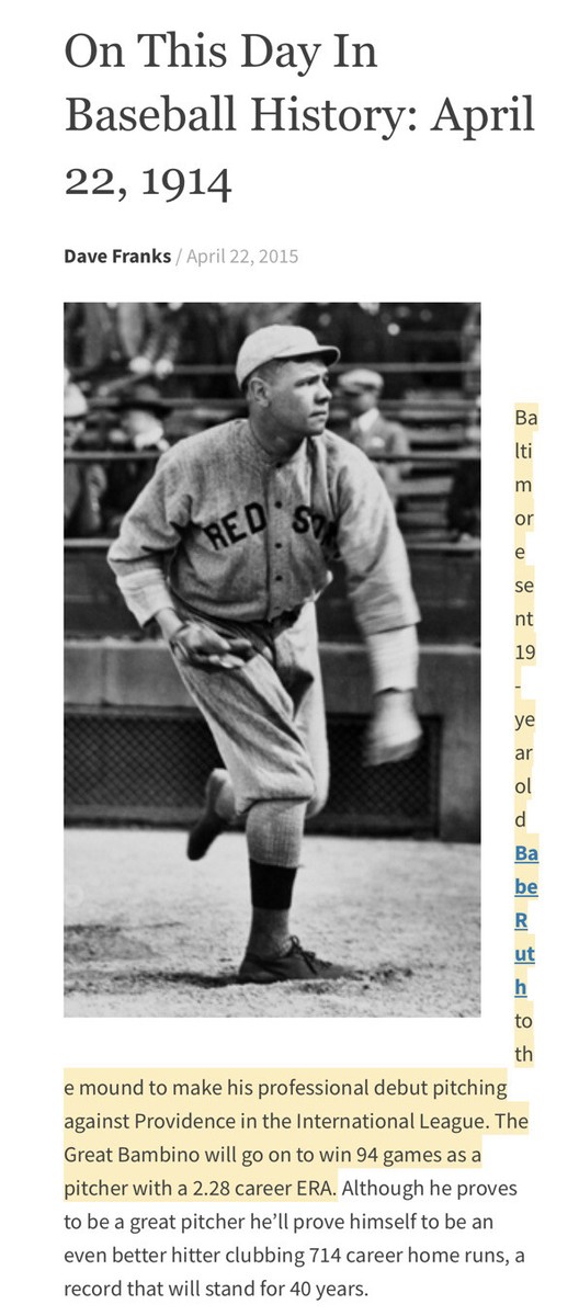 Babe Ruth Pitching Record