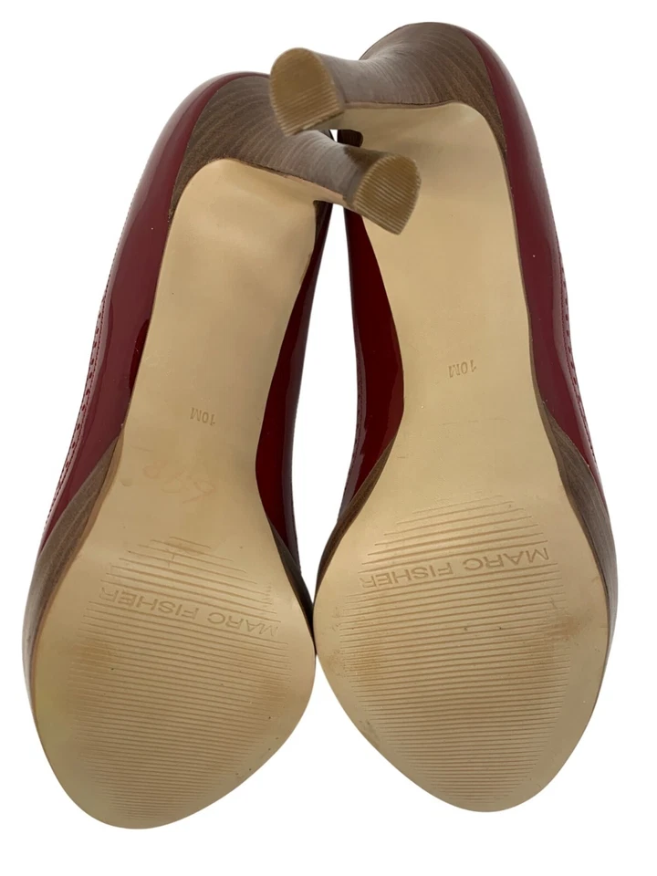 Zapatos Marc Fisher Tacones Plataforma Punta abierta Cuero Charol Rojo 4" Tacón Talla 10M Foto 3 de 4