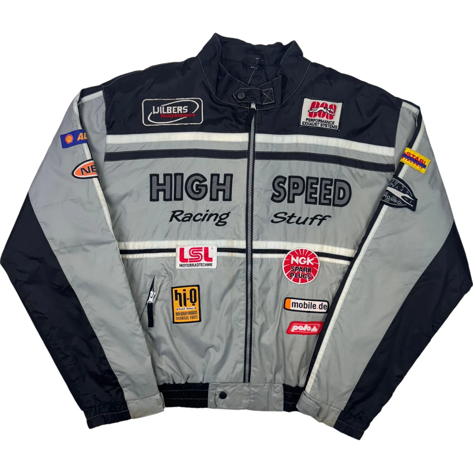 High Speed Racing Patch Jacket Black Grey XXL Men's Extra Large Vintage 90's