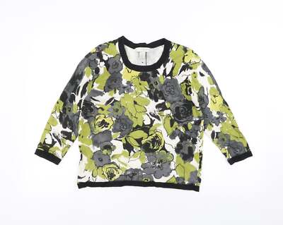 Kenar Damen-Cardigan Pullover weiß Rundhals Blumenmuster Baumwolle Größe M