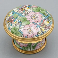 Halcyon Days Enamels Trinket Box Pink Flowers Lattice