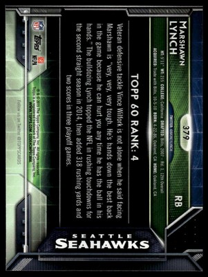 MARSページ 2015 Topps #379 Marshawn Lynch Seattle Seahawks Football