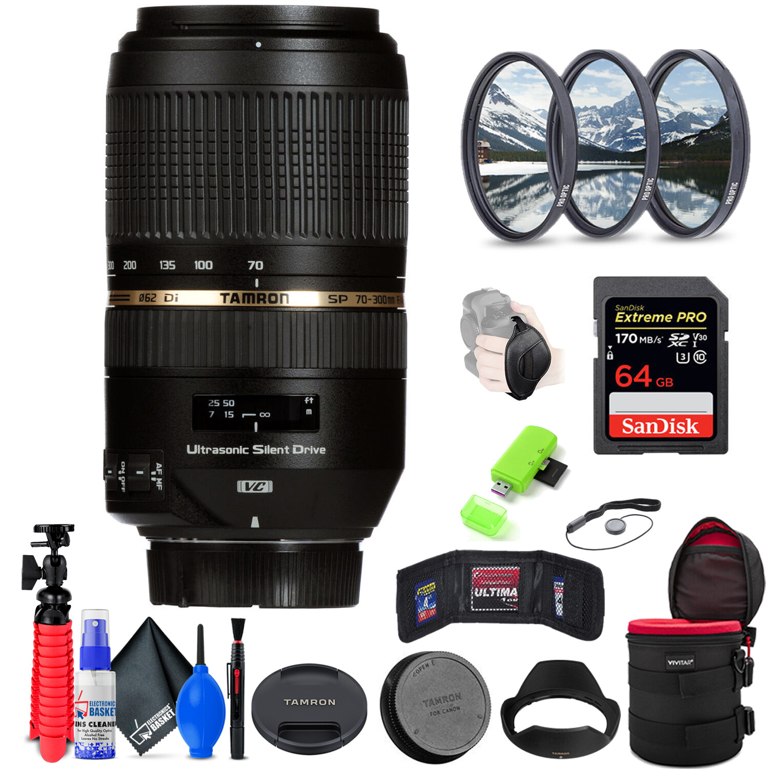 Tamron SP 70-300mm f/4-5.6 Di Lens for Canon Digital + Accessories (INT Model)