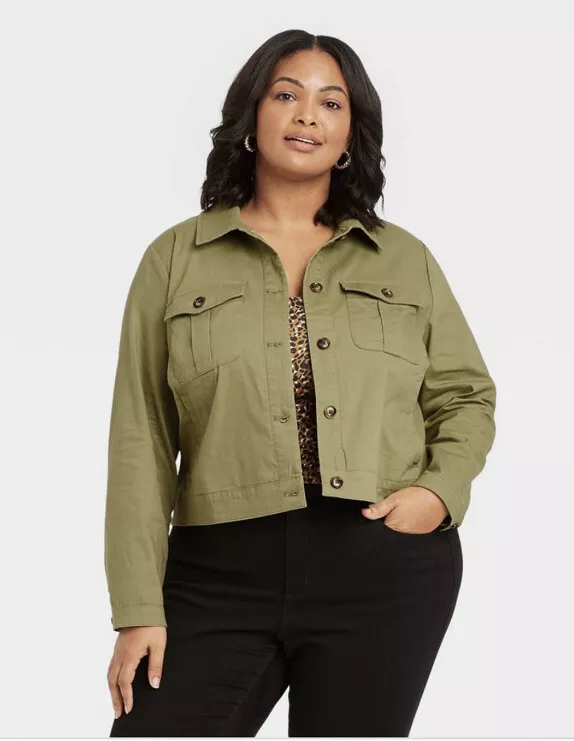 Women's Ava & Viv Utility Blazer Jacket Plus Size 1X Olive Green New