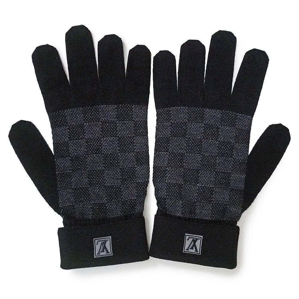 Louis Vuitton Gon Petit Damier Gloves Wool Polyurethane Gray Black M70006  F/S