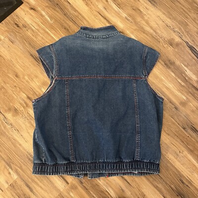Men's Vintage 90s B2 Full Zip Denim Biker Vest Sz XL Blue | eBay