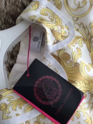 YOUNG VERSACE 100% Silk White & Gold Baroque Patterned Dress - Made In Italy