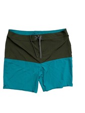 prAna Board Shorts Mens 38 Blue Olive Green 8" Inseam Drawstring Stretch Preppy