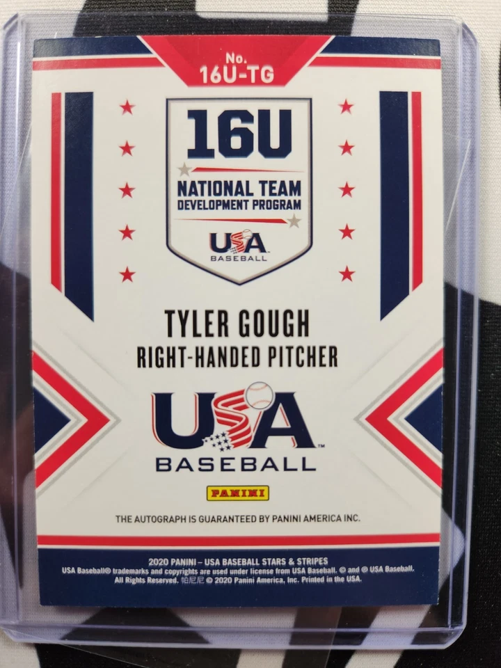 2020 Panini Stars & Stripes Tyler Gough 16U-TG Team USA Auto Green 2/5 MARINERS - Image 2 of 2
