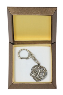 Pug - Silver Plated Keychain with a Dog, Box Art Dog DE