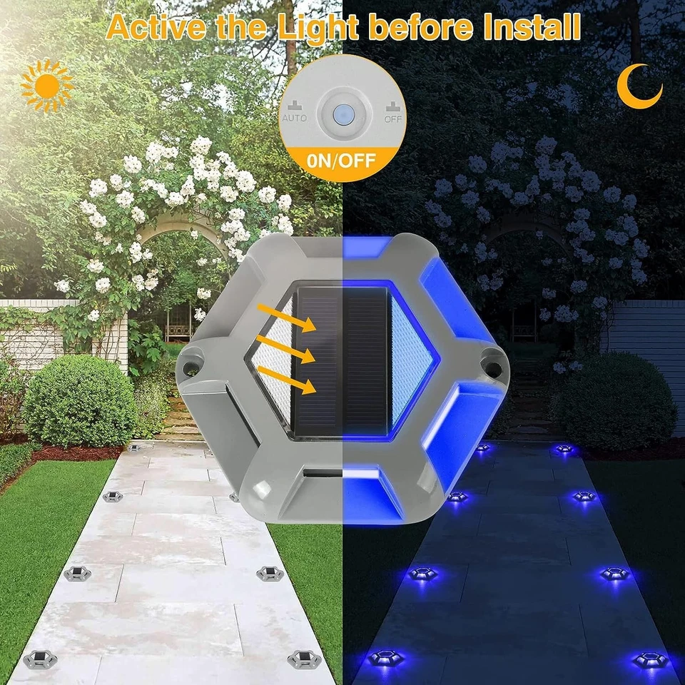 4Pack Solar Deck Lights Blue Driveway Dock Lights Blue Light for Step Sidewalk - Image 2 of 4