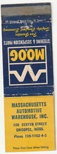 MATCHBOOK COVER - MASSACHUSETTS AUTOMOTIVE WAREHOUSE - CHICOPEE - MOOG PARTS