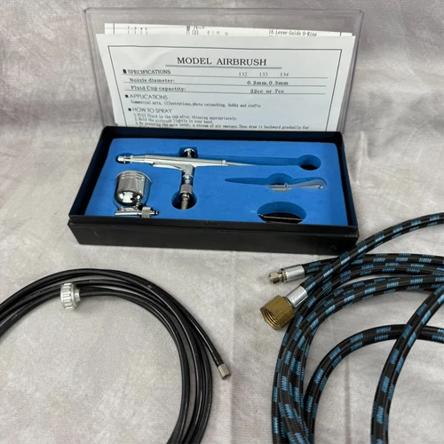 Dual-Action Airbrush Kit w/ 0.2 & 0.3mm Nozzles + Hoses & Accessories - NOS