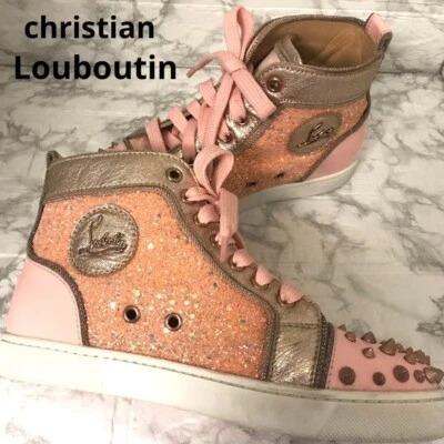 Baskets montantes Christian Louboutin, clous, paillettes, femmes, taille : 36,5, - Photo 1/4