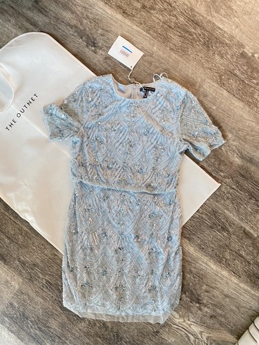 BNWT Aidan Mattox Embellished Tulle Mini Dress in Light Blue (Size US 6, US 10) - Picture 5 of 9