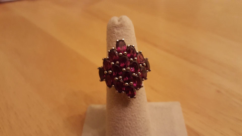 Genuine Rhodolite Garnet Cluster Ring 9.15 ctw. in Platinum/SS Size 5 - Image 3 of 4