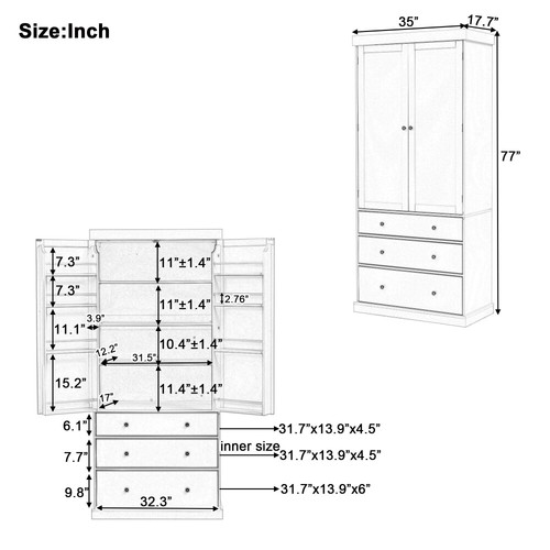 Kitchen Storage Cabinet with Adjustable Shelves,8 Doors & 3 Drawers– Tall Pantry - Picture 6 of 20