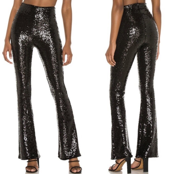 Commando High Waisted Black Sequin Long Flared Legging Stretch Pants M NWT! image 4