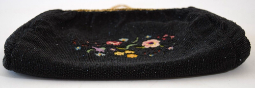 Cartera vintage hecha a mano negra con cuentas bordada cadena dorada asa superior - Imagen 7 de 15