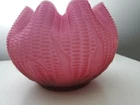 VINTAGE LG Wright Large Corn Pattern PINK CASED GLASS ROSE BOWL 5x5