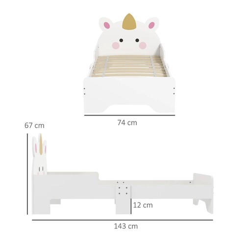 ZONEKIZ Unicorn-Designed Toddler Bed Frame for Ages 3-6 Years, 143x74x67cm White - Picture 3 of 11