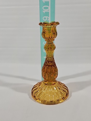 Vintage Fenton Amber Taper Glass Colonial Candlestick Holder Thumbprint Design - Picture 10 of 10