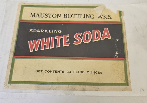 Vintage 1940er-50er Mauston, WI Bottling Works weißes Sodaflaschenetikett #419