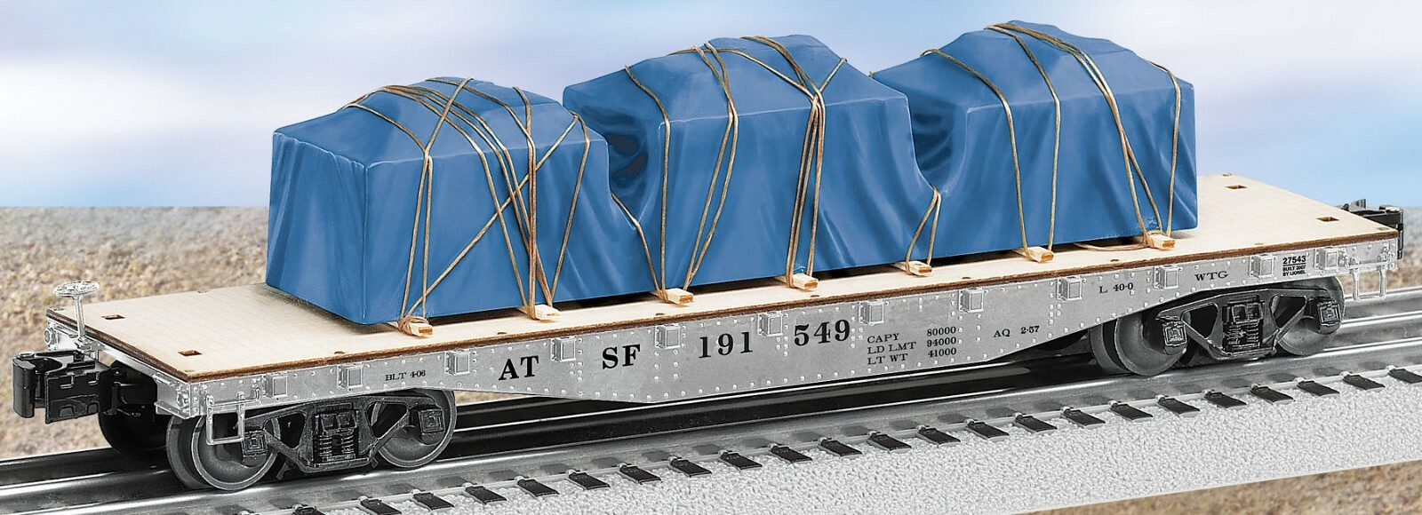 Lionel 6-27543 ATSF 40' FLATCAR WITH COVERED LOAD O Gauge Lionel 6-27543 ATSF 40' FLATCAR WITH COVERED LOAD O Gauge
