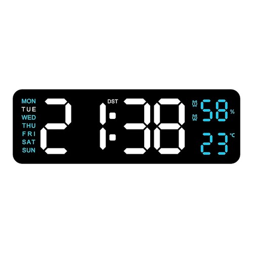 9 In Large Digital Wall Clock USB Powered Humidity Week Auto Dimmer Table Clock - Picture 15 of 37
