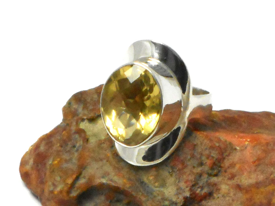 Лимонный кварц стерлинговое серебро драгоценный камень кольцо 925 размер: N - Изображение 3 из 4