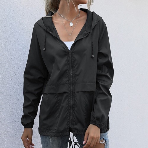 Mujeres Impermeable Chaqueta de Lluvia con Cremallera con Capucha Rompevientos Abrigo Prendas para el torso Ligero - Imagen 3 de 21
