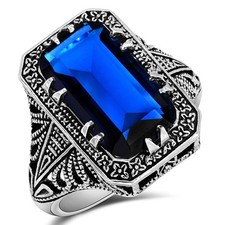 8CT Treated Blue Sapphire 925 Solid Sterling Silver Filigree Ring Sz 6 XB3-5