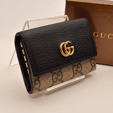 GUCCI GG Marmont GG Supreme 6 Rings Key Case Beige Black