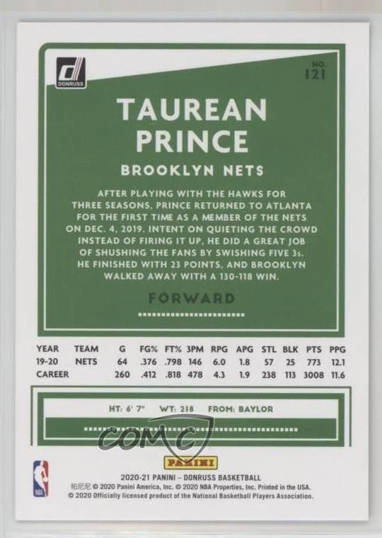 2020-21 Panini Donruss Choice Gold /10 Taurean Prince #121 - Image 2 of 2