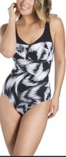 Speedo Sculpture Swimsuit Size 10 - Tummy Control - Black White Brush Effect