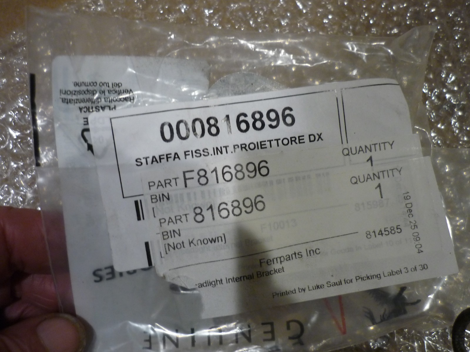 Ferrari 812 - RH Headlight Internal Bracket (NEW) - P/N 816896