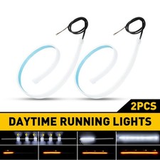 2x Start Scan Dynamic WHITE Amber LED Hood DRL Light Strip Daytime Running Light
