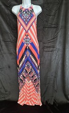 Mm Mm Mm Sleeveless Aztec Design Halter Style Maxi Dress Tie At Neck. Sz M