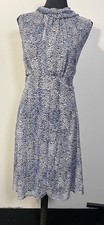 Voir Voir Dress Womens 14 Blue Animal Print Sleeveless High Neck Fit Flare Work